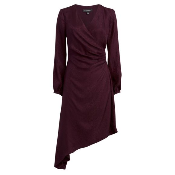 INTERMIX NWT Nadia Purple Pure Silk Jacquard NWT V-neck Midi Dress US 8 - Picture 2 of 15